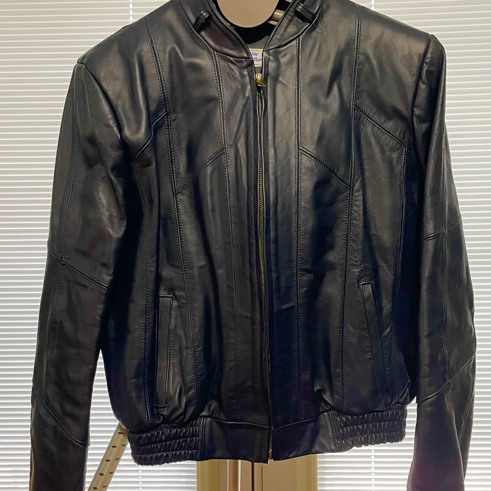 Vintage late 70’s early 80’s Movie set worn Leather Jacket in Navy Blue sz42